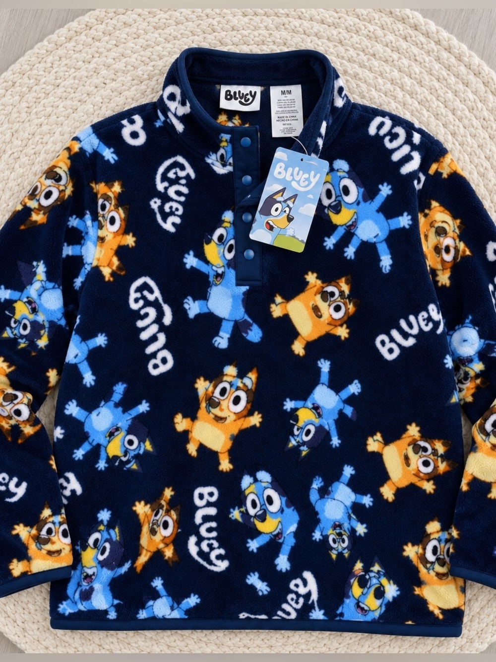 Bluey Bingo Adult Polar Fleece Pullover Medium Oversized Quarter Snap NWT